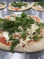 Sourdough asian green pizza with balsamic vinegar