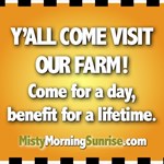 Reconnect with your food source. Bring the kids and grandkids for an education they will treasure.